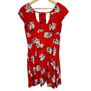 Abercrombie & Fitch Red White Floral Cutout Short Sleeve Mini Dress Womens Sz S